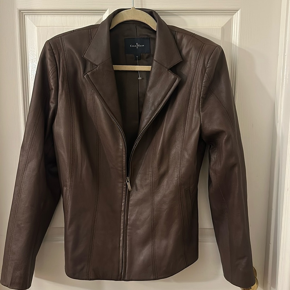 Cole Haan brown leather jacket. Size 12